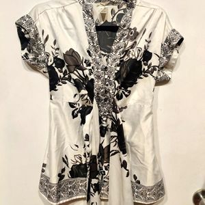 Black & White Blouse with Sash